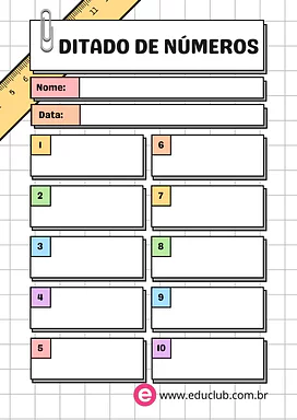 Folha para ditado de números para 1º Ano, 2º Ano de Português, Ditado, Matemática, Atenção e Concentração, Números, Recurs...